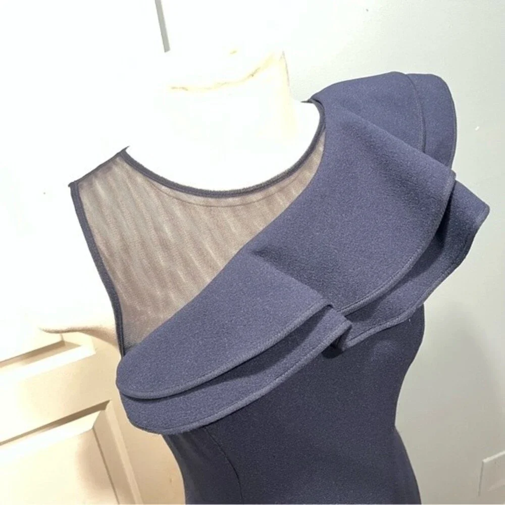 Eliza J. Navy Blue One Shoulder Illusion Ruffle Mermaid Gown Size 6 - Picture 4 of 14